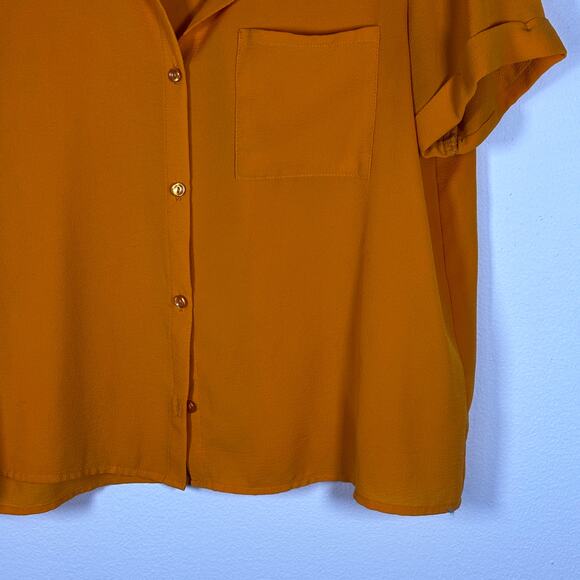 Pink Rose Orange Button Up Blouse Women's Shirt Size Small Pre-Loved - Picture 4 of 12